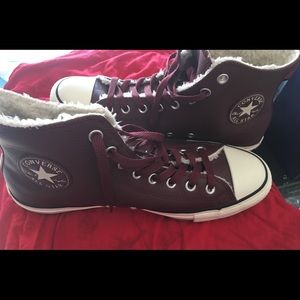 Leather Converse All Star Chucks Maroon Fur Lined